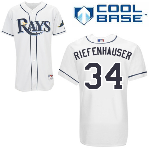 C-J Riefenhauser #34 MLB Jersey-Tampa Bay Rays Men's Authentic Home White Cool Base Baseball Jersey